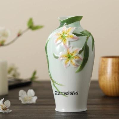 BỘ BÌNH ĐĨA KHẮC NỔI HOA LY CAO CẤP
